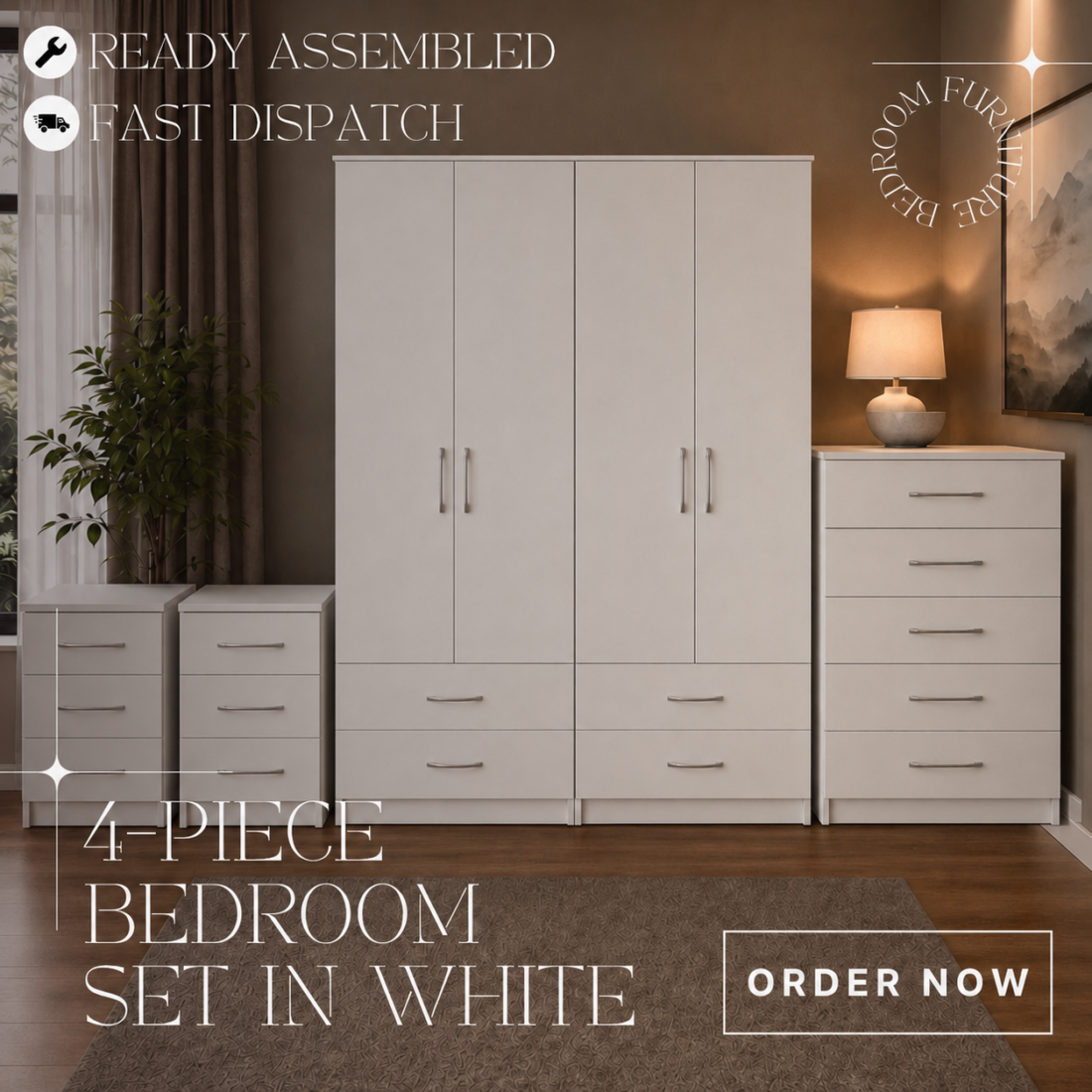 White 4 Door Wardrobe Bedroom Set