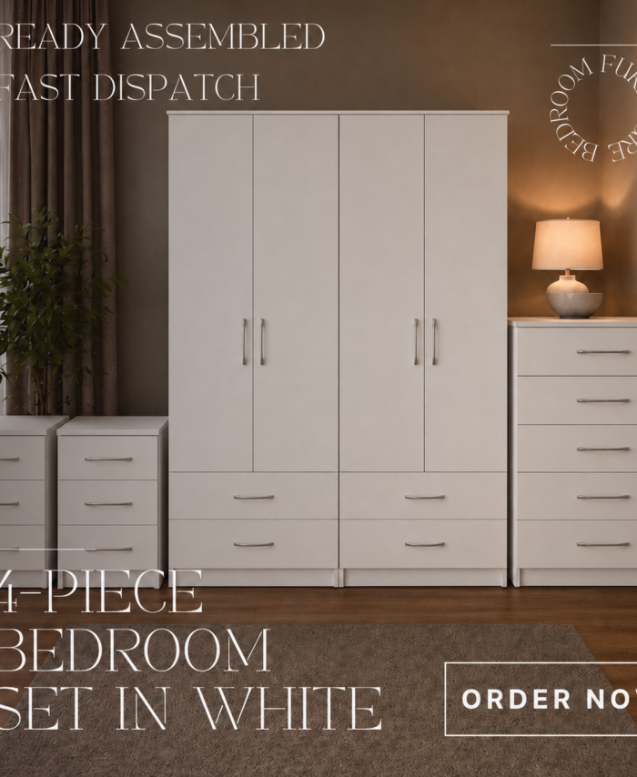 White 4 Door Wardrobe Bedroom Set