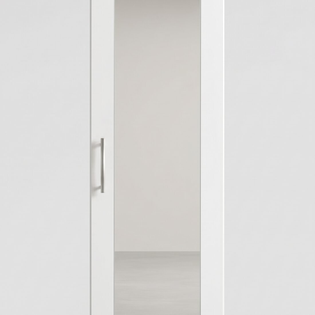 Modern white 1 door mirrored wardrobe ready assembled in contemporary bedroom