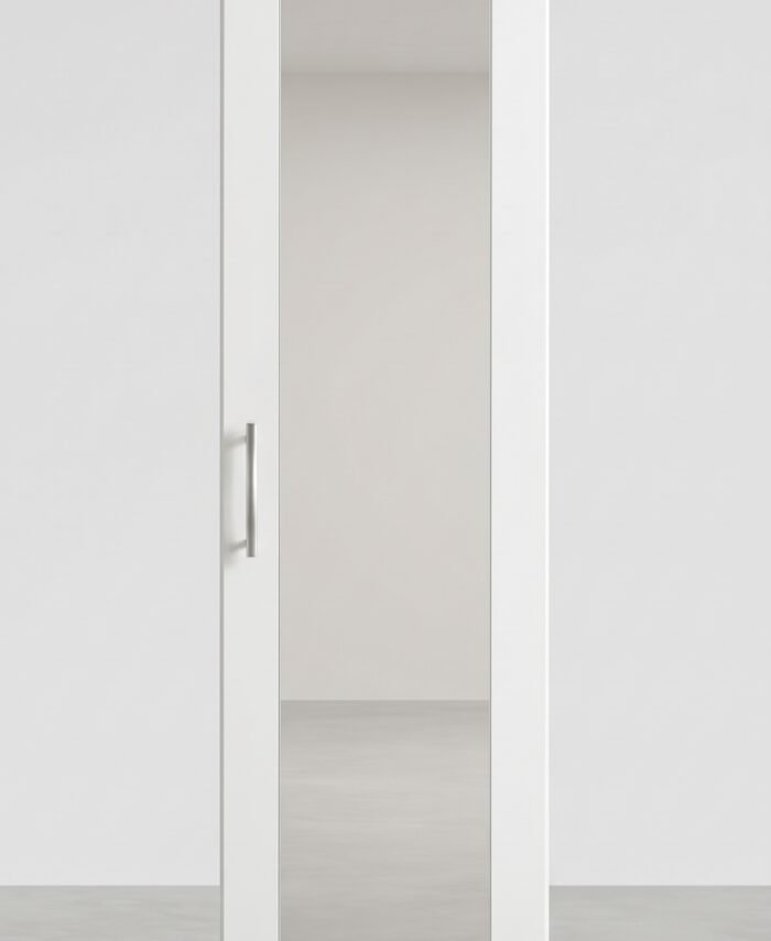Modern white 1 door mirrored wardrobe ready assembled in contemporary bedroom
